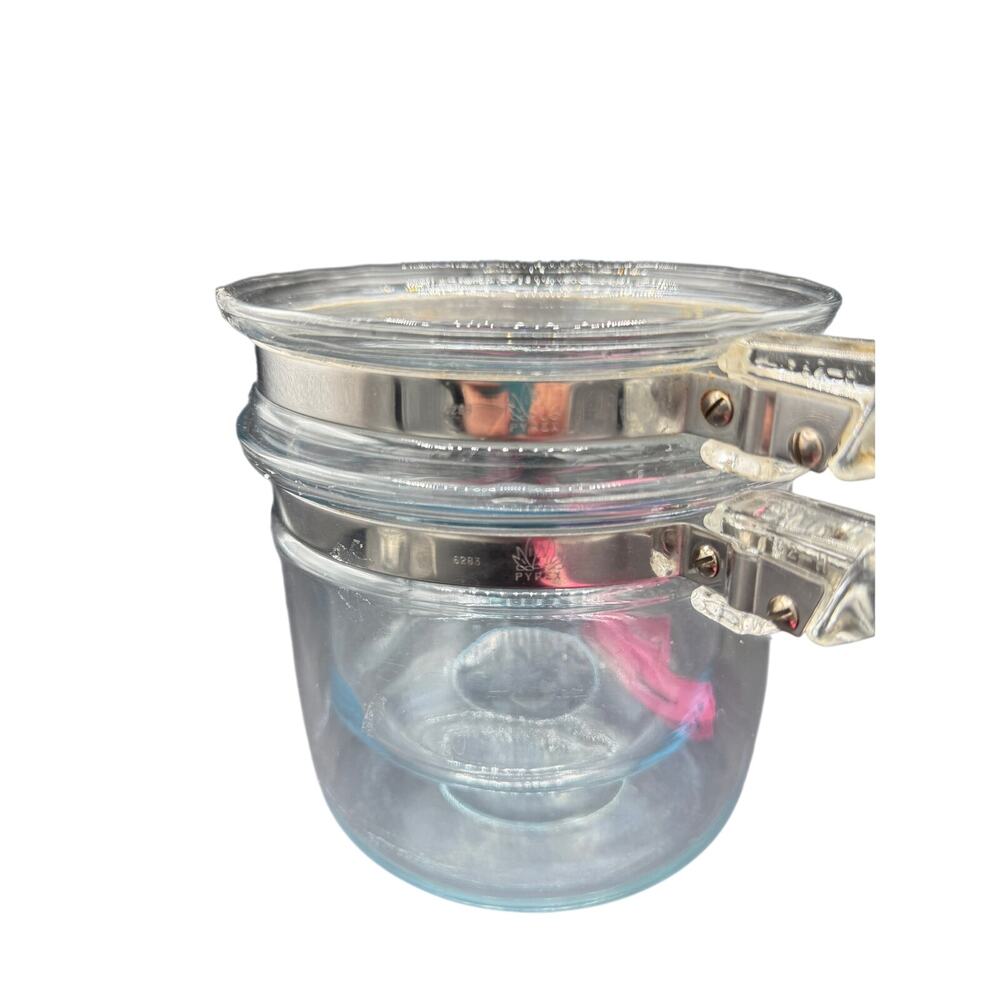 🍳 Pyrex Glass Saucepan Pot w/ Lid & Detachable Clamp Handle Retro Kitchenware - Picture 7 of 11